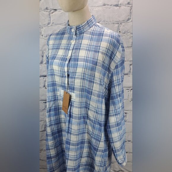 NWT The Sleep Shirt Short Blue Check 100% Linen Canada Plus Size One Size - Picture 11 of 14